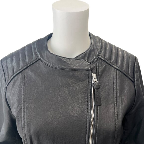 $600 Mackage Leather Asymmetric Zip Moto Jacket size Large - Picture 2 of 9